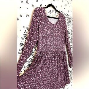 Purple floral long sleeve stretch soft flowy comfy  easy dress